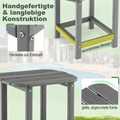 Sada 2 bočních stolků z HDPE Odolný proti povětrnostním vlivům Zahradní stůl Adirondack Malý konferenční stolek šedý