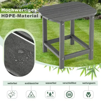 Sada 2 bočních stolků z HDPE Odolný proti povětrnostním vlivům Zahradní stůl Adirondack Malý konferenční stolek šedý