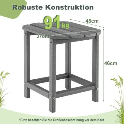 Sada 2 bočních stolků z HDPE Odolný proti povětrnostním vlivům Zahradní stůl Adirondack Malý konferenční stolek šedý