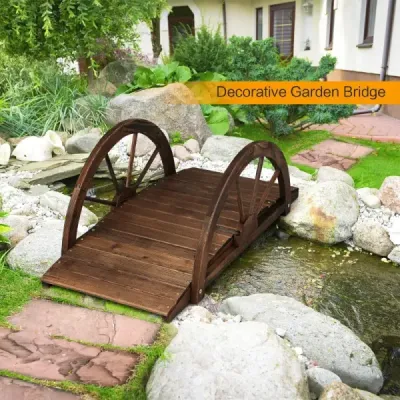 Dřevěný zahradní most jezírkový most s dvojitým polokolovým zábradlím 101 x 48,5 x 38 cm