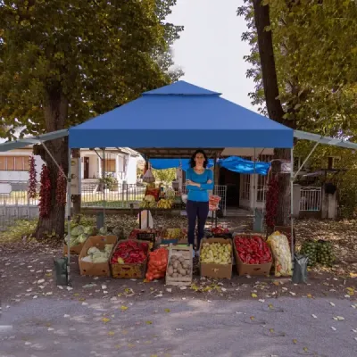 Stan na ochranu před sluncem Pop-up stan s baldachýnem 300 x 537 x 270-290 cm Modrá