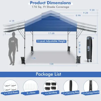 Stan na ochranu před sluncem Pop-up stan s baldachýnem 300 x 537 x 270-290 cm Modrá