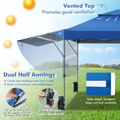 Stan na ochranu před sluncem Pop-up stan s baldachýnem 300 x 537 x 270-290 cm Modrá