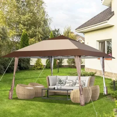 4 m x 4 m terasový altán s baldachýnem a kolečky Béžová