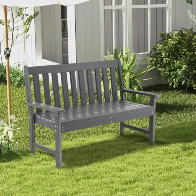 132 cm dlouhá lavička Zahradní lavička z HDPE pro 2-3 osoby 132 x 65 x 91 cm Šedá barva