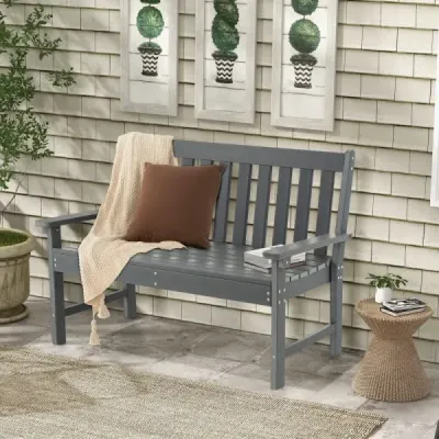 132 cm dlouhá lavička Zahradní lavička z HDPE pro 2-3 osoby 132 x 65 x 91 cm Šedá barva