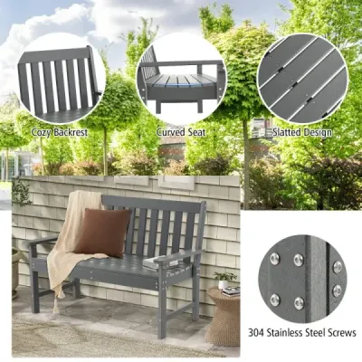 132 cm dlouhá lavička Zahradní lavička z HDPE pro 2-3 osoby 132 x 65 x 91 cm Šedá barva