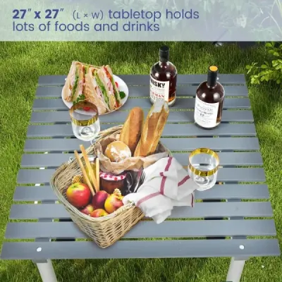 Skládací kempinkový stůl s taškou na plážové pikniky a rybářské výlety šedý
