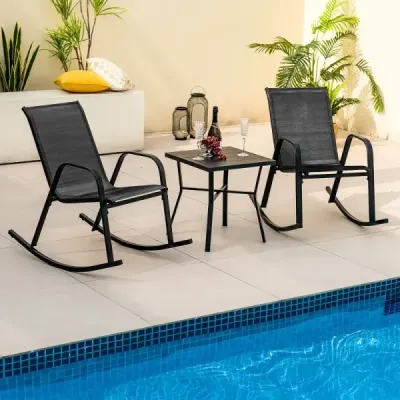 Sada 2 houpacích křesel s prodyšným látkovým sedákem Ergonomic Swing Black