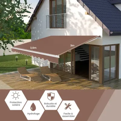 Stahovací markýza Hliníková ochrana před sluncem na terase s klikou 3,6 m × 3 m Hnědá barva