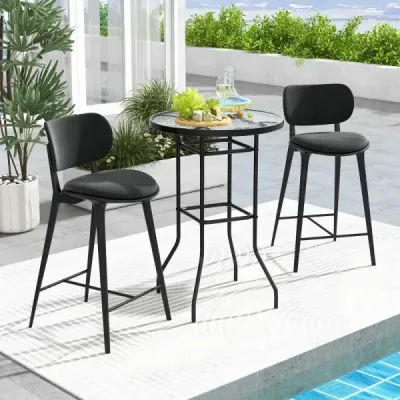 Vysoký zahradní stůl barový stůl kulatý bistro stůl s deskou z tvrzeného skla 68 x 68 x 97 cm černý