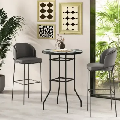Vysoký zahradní stůl barový stůl kulatý bistro stůl s deskou z tvrzeného skla 68 x 68 x 97 cm černý