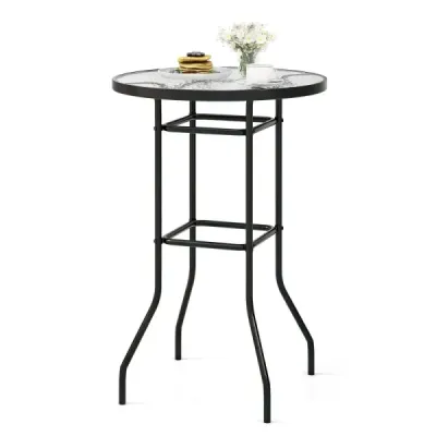 Vysoký zahradní stůl barový stůl kulatý bistro stůl s deskou z tvrzeného skla 68 x 68 x 97 cm černý