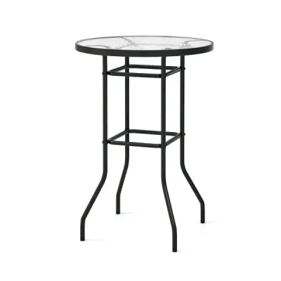 Vysoký zahradní stůl barový stůl kulatý bistro stůl s deskou z tvrzeného skla 68 x 68 x 97 cm černý