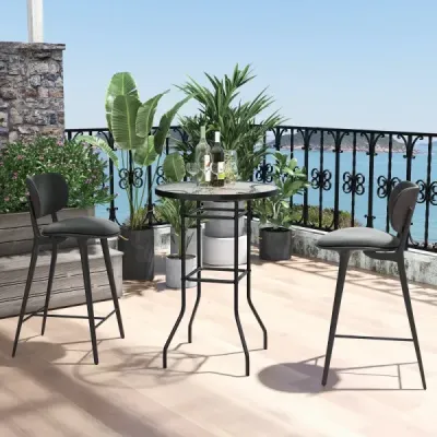 Vysoký zahradní stůl barový stůl kulatý bistro stůl s deskou z tvrzeného skla 68 x 68 x 97 cm černý