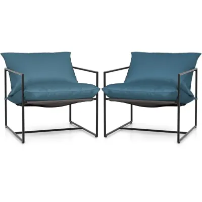 Set 2 Sling Accent Chair s polštáři na sezení a opěradlo a kovovým rámem Ergonomické křeslo do obývacího pokoje Navy