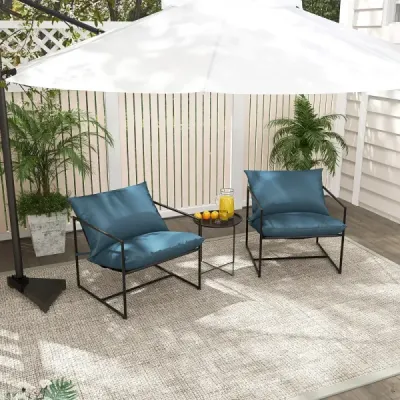 Set 2 Sling Accent Chair s polštáři na sezení a opěradlo a kovovým rámem Ergonomické křeslo do obývacího pokoje Navy