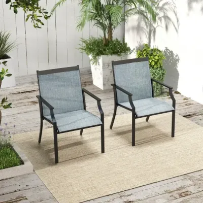 2er Set Gartenstühle mit Atmungsaktiver Sitzfläche & Metallrahmen bis 150 kg Belastbar Blau