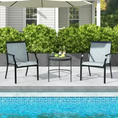 2er Set Gartenstühle mit Atmungsaktiver Sitzfläche & Metallrahmen bis 150 kg Belastbar Blau