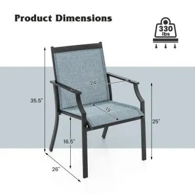 2er Set Gartenstühle mit Atmungsaktiver Sitzfläche & Metallrahmen bis 150 kg Belastbar Blau