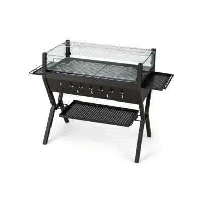 Gril na dřevěné uhlí s větrovkou, stojany na pepř a policí Grilovací plocha z nerezavějící oceli 98 x 42 x 68 cm Hnědá barva
