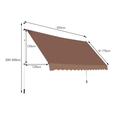 Svěrná markýza šířka 350 cm Balkonová markýza bez vrtání Odolná proti UV záření Výškově nastavitelná hnědá barva