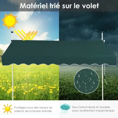 Markýza s upínacími svorkami, šířka 200 cm, balkonová markýza bez vrtání, UV odolná, výškově nastavitelná, zelená
