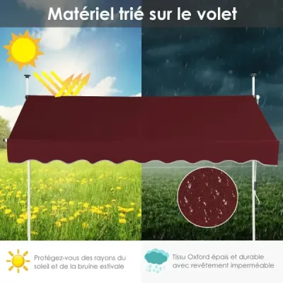 Markýza s upínacími svorkami, šířka 200 cm, balkonová markýza bez vrtání, UV odolná, výškově nastavitelná, vínově červená