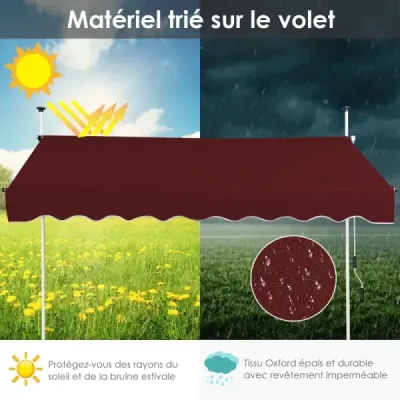 Markýza s upínacími svorkami, šířka 200 cm, balkonová markýza bez vrtání, UV odolná, výškově nastavitelná, vínově červená