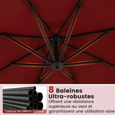 Slunečník 300 x 300 cm s kličkou 360° otočný konzolový slunečník Zahradní slunečník Tržní slunečník Červený