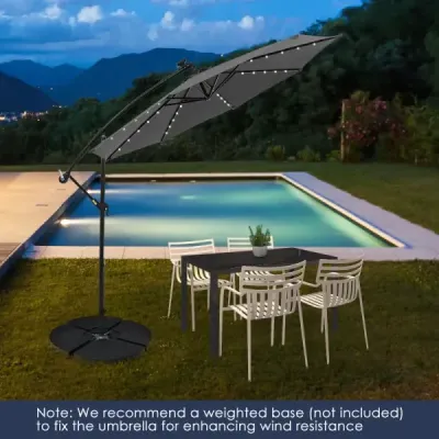 Slunečník 300 cm konzolový slunečník se 40 solárními LED světly a kličkou Šedý