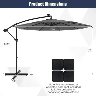 Slunečník 300 cm konzolový slunečník se 40 solárními LED světly a kličkou Šedý