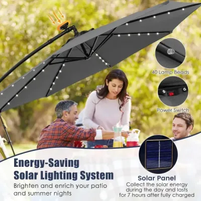 Slunečník 300 cm konzolový slunečník se 40 solárními LED světly a kličkou Šedý