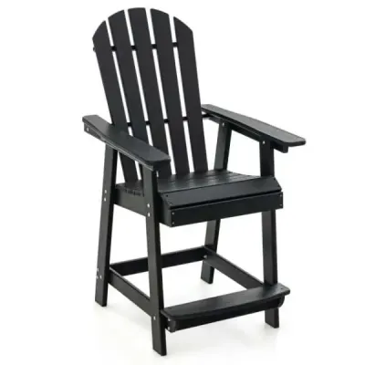 Venkovní bar židle s područkou a opěrkou nohou HDPE Patio židle odolná vůči povětrnostním vlivům Pub Stool Black