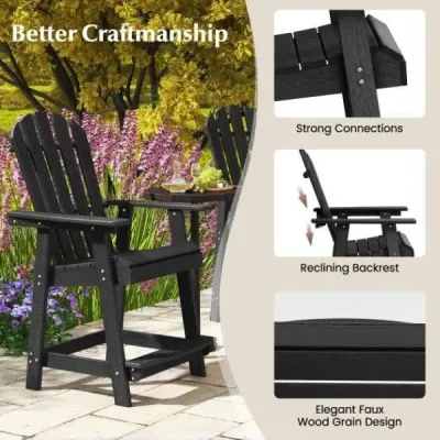 Venkovní bar židle s područkou a opěrkou nohou HDPE Patio židle odolná vůči povětrnostním vlivům Pub Stool Black