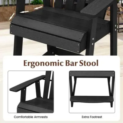 Venkovní bar židle s područkou a opěrkou nohou HDPE Patio židle odolná vůči povětrnostním vlivům Pub Stool Black