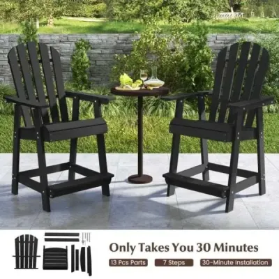 Venkovní bar židle s područkou a opěrkou nohou HDPE Patio židle odolná vůči povětrnostním vlivům Pub Stool Black