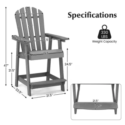 Venkovní barová židle s područkou a podnožkou HDPE Patio Chair Odolná vůči povětrnostním vlivům Pub Stool Grey