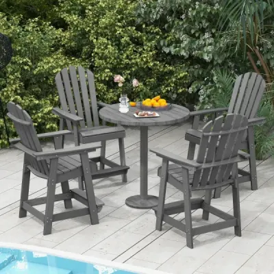 Venkovní barová židle s područkou a podnožkou HDPE Patio Chair Odolná vůči povětrnostním vlivům Pub Stool Grey