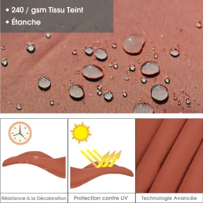 Terasový slunečník s křížovou základnou a 360° rotací pro zahradu a bazén 300 x 300 x 261 cm bordó