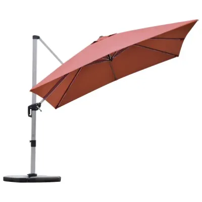 Terasový slunečník s křížovou základnou a 360° rotací pro zahradu a bazén 300 x 300 x 261 cm bordó