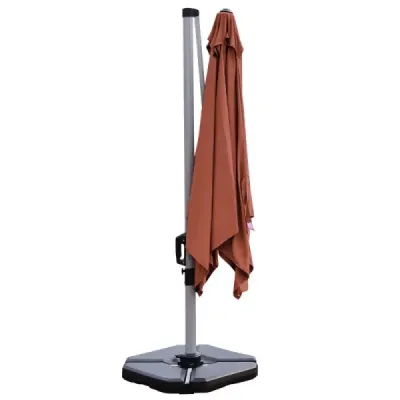 Terasový slunečník s křížovou základnou a 360° rotací pro zahradu a bazén 300 x 300 x 261 cm bordó