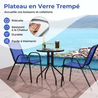 3dílná sada balkonového nábytku bistro stůl se 2 stohovatelnými židlemi bistro set balkonový set zahradní set modrý