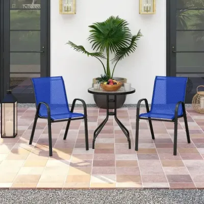3dílná sada balkonového nábytku bistro stůl se 2 stohovatelnými židlemi bistro set balkonový set zahradní set modrý