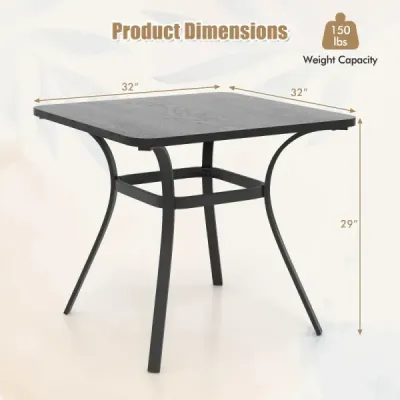 Zahradní stůl s dřevěnou deskou pro 4 osoby Stůl na terasu Balkonový stůl 80 x 80 x 73 cm
