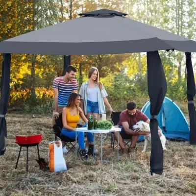 4 m x 4 m Velký stan pro akce s dvoupatrovou střechou Šedý