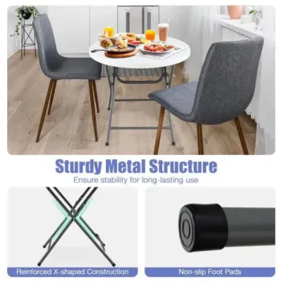 81cm kulatý skládací plastový stůl s vyztuženou deskou z HDPE, robustními kovovými nohami a protiskluzovými opěrkami, bílý