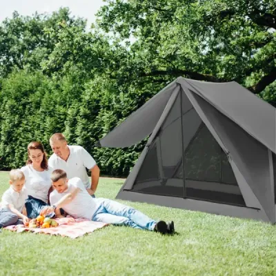 Pop Up stan pro 2-3 osoby 360° jednostranný průhledný rodinný stan 225 x 145 x 161 cm Šedá