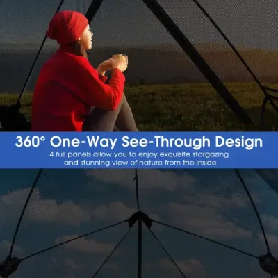 Pop Up stan pro 2-3 osoby 360° jednostranný průhledný rodinný stan 225 x 145 x 161 cm Šedá