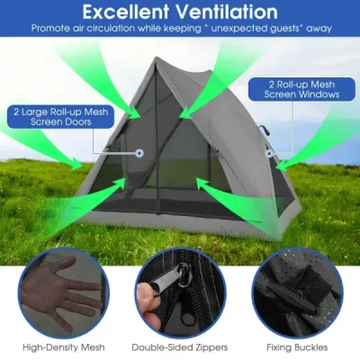 Pop Up stan pro 2-3 osoby 360° jednostranný průhledný rodinný stan 225 x 145 x 161 cm Šedá